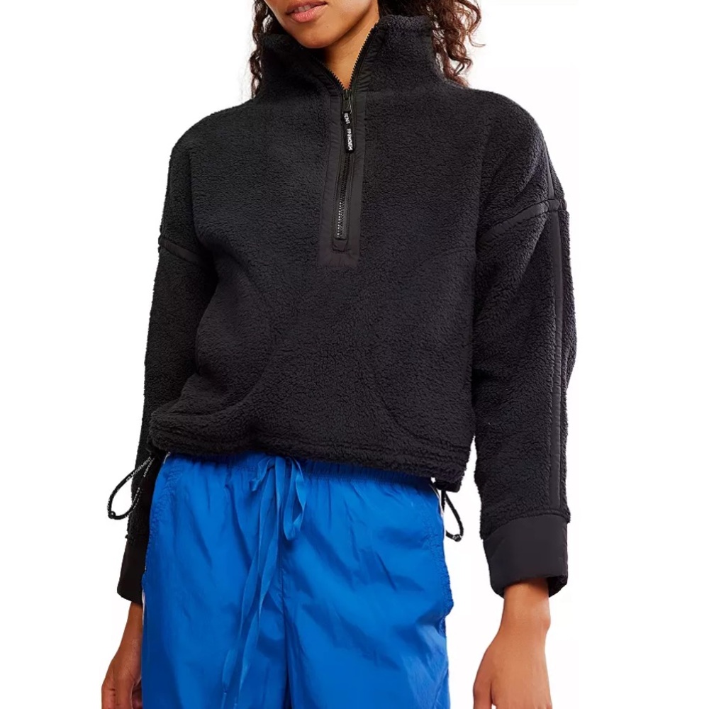 Women's Free People Mountain High Half-Zip Black Fleece Jacket L